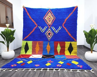 Handmade Moroccan Wool Rug, Blue Berber, Bohemian Decor
