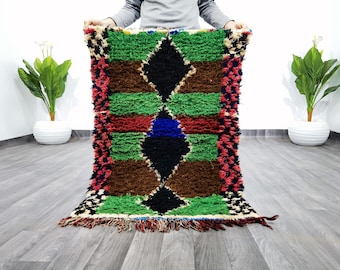 Handwoven Moroccan Boujaad Rug: 2.3x3.4 ft Vintage Berber Wool Carpet