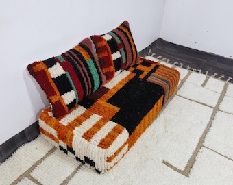Sofá marroquí - 120 x 60 x 20 cm (4 pies) - Cojín largo sin relleno para el suelo + 2 cojines de respaldo (60 x 40 cm)