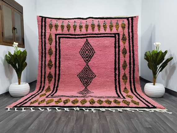Fantastic Moroccan Pink Rug - Quality Handmade Morrocan Rug - Soft Wool Rug -Custom Rugs For Living Room - Moroccan Bohemian Shag Rug