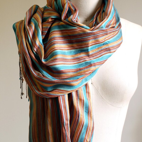 Bohemian Girl woven silk long fringe SCARF.