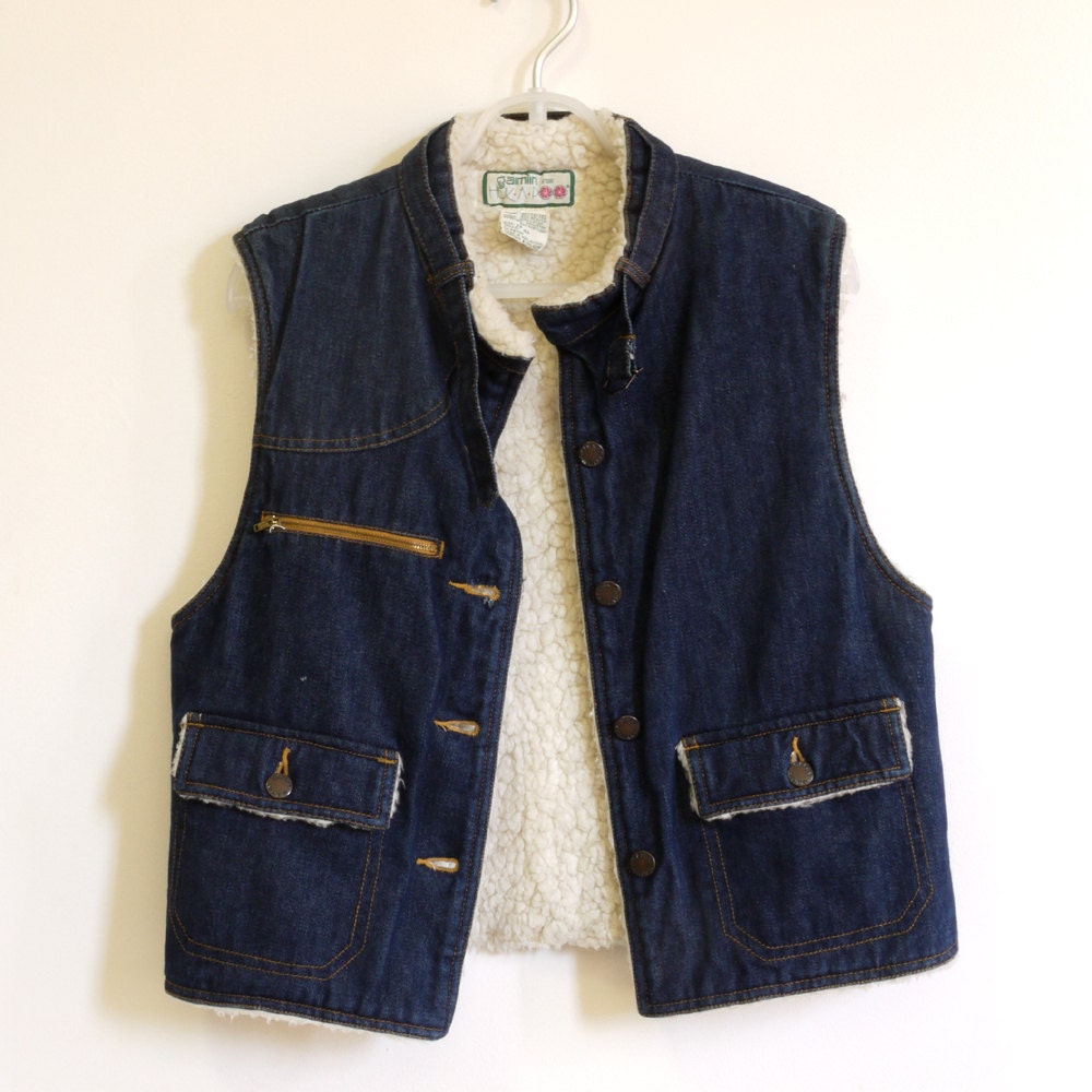 Denim Vest With Faux Shearling Lining. Sz Small - Etsy