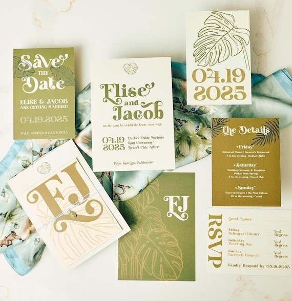 Tropical Wedding Invitation Set | Customizable Canva Templates