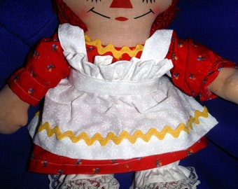 RAGGEDY Ann OUTFIT,  Dress, Pantaloons,  White Apron, Doll Clothing, Available in 10, 15, 20, 25 inch size, Custom Doll Clothes, Costume