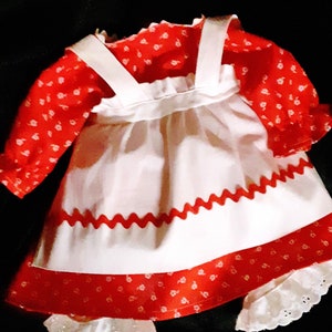 RAGGEDY Ann OUTFIT,  Dress, Pantaloons,  White Apron, Doll Clothing, Available in 10, 15, 20, 25 inch size, Custom Doll Clothes, Costume