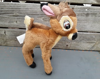 12" DISNEY REINDEER stuffed BAMBI, Promotional Item 1990s, New Vintage, Embroidered Eyes, Fabric Nose,