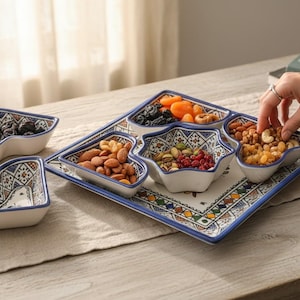 Set da portata artigianale in ceramica marocchina – 6 pezzi in ceramica dipinta a mano – Stoviglie tradizionali marocchine