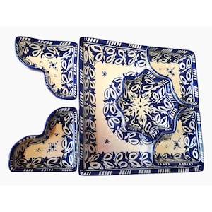 Handmade Moroccan Ceramic Serving Set – 6 Pieces, Traditional Blue & White Design, Artisanal Pottery from Morocco