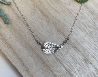 Small Pure Silver Leaf on Chain Necklace, Tiny Leaf Pendant, Sterling Botanical Jewelry, Woodland Accessories