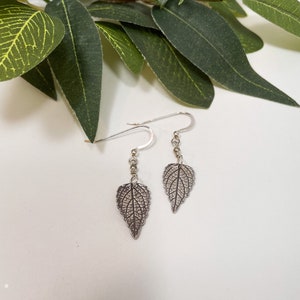 Pure Silver Pressed Leaf Earrings, Leaf Print Earrings, Real Leaf Jewelry, Leaf Dangle, Silver Botanical image 6