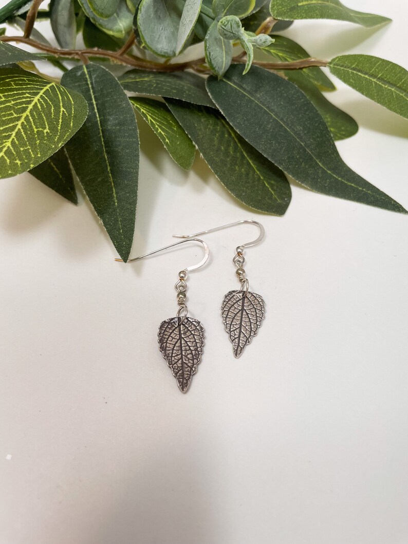 Pure Silver Pressed Leaf Earrings, Leaf Print Earrings, Real Leaf Jewelry, Leaf Dangle, Silver Botanical image 6