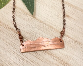 Pure Copper Mountain Range Pendant Necklace, Blue Ridge Mountains, Appalachian Ridge Pendant, Asheville Jewelry, Smokey Mountains