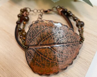 Fall Leaf Bracelet, Pressed Leaf Accessory, Autumn Leaf Bracelet, Copper Leaf Jewelry, Real Leaf Bracelet, Gift for Mom