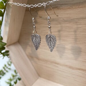 Pure Silver Pressed Leaf Earrings, Leaf Print Earrings, Real Leaf Jewelry, Leaf Dangle, Silver Botanical image 5