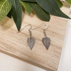 Pure Silver Pressed Leaf Earrings, Leaf Print Earrings, Real Leaf Jewelry, Leaf Dangle, Silver Botanical image 2