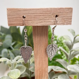 Pure Silver Pressed Leaf Earrings, Leaf Print Earrings, Real Leaf Jewelry, Leaf Dangle, Silver Botanical image 1