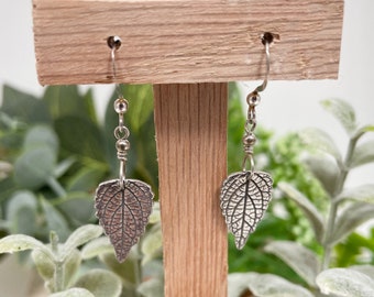 Pure Silver Pressed Leaf Earrings, Leaf Print Earrings, Real Leaf Jewelry, Leaf Dangle, Silver Botanical