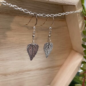 Pure Silver Pressed Leaf Earrings, Leaf Print Earrings, Real Leaf Jewelry, Leaf Dangle, Silver Botanical image 9