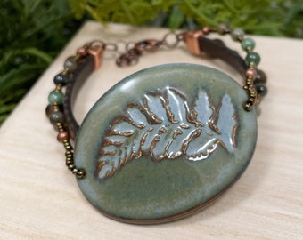 Green Fern Bracelet, Pressed Fern Leaves, Multi Strand Botanical Bracelet, Real Leaf Jewelry, Fern Imprint, Woodland Accessory