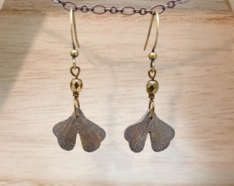 Bronze Ginkgo Earrings, Pressed Leaf Earring, Bronze Botanical Jewelry, Leaf Dangle Earrings, Gardener Gift