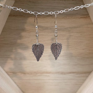 Pure Silver Pressed Leaf Earrings, Leaf Print Earrings, Real Leaf Jewelry, Leaf Dangle, Silver Botanical image 8