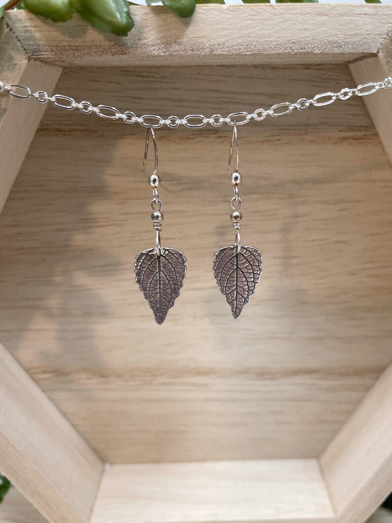 Pure Silver Pressed Leaf Earrings, Leaf Print Earrings, Real Leaf Jewelry, Leaf Dangle, Silver Botanical image 8