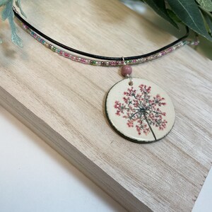 Pink Queen Anne's Lace Pendant on Beaded Necklace, Floral Necklace, Pressed Flower Jewelry, Wild Flower Necklace image 8