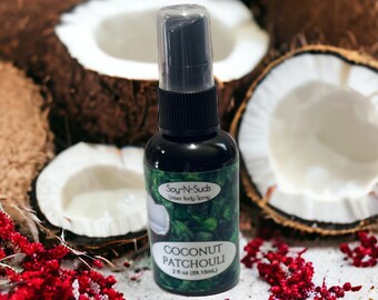 COCONUT PATCHOULI ~ Essential Oil 2oz Perfume, Body Spray, Spritz, Mist, Hair Mist, Hair Detangler, Bath & Body, Body Splash, Soy-N-Suds