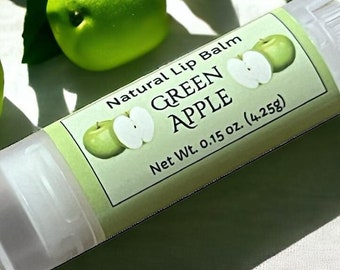 GREEN APPLE Moisturizing Natural Lip Balm made with Shea Butter Dye Free - .15oz Oval Tube