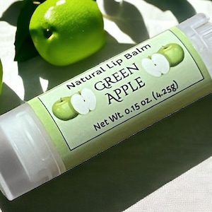 GREEN APPLE Moisturizing Natural Lip Balm made with Shea Butter Dye Free - .15oz Oval Tube