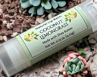 COCONUT LEMONGRASS Lip Balm Natural Dye Free Shea Butter - .15oz Oval Tube