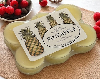 PINEAPPLE, Tea Light Candles, T Lites, Candles, 6 Pack, Scented, Colored, Soy-N-Suds