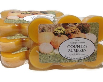 COUNTRY BUMPKIN, Tea Light Candles, T Lites, Candles, 6 Pack, Scented, Colored, Soy-N-Suds