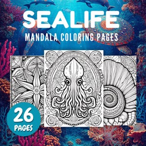 Mandala Sea Creatures Coloring Pages for Adults | Ocean Animal Printable Coloring Book PDF | Relaxing Marine Life Art Therapy Sheets