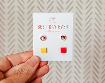 Minnie and Daisy Brick Stud Earrings | Red and Yellow Brick Stud Earrings