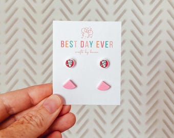 Daisy Duck Brick Stud Earrings | Pink Brick Stud Earrings