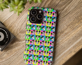 Coque pour portable Mickey fluo à carreaux | Étui pour téléphone MagSafe