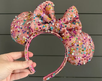 Cotton Candy Rainbow Sparkle Minnie Ears | Rainbow Sparkle Minnie Ears | Sequin Minnie Ears | Festival of the Arts Minnie Ears | Valentine's