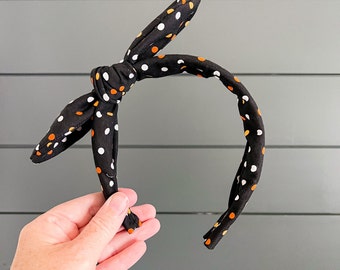 Halloween Polka Dot Fabric Knotted Headband | Black, Orange & White Polka Dot Headband