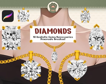 GEMSTONES Diamond Jewelry Procreate Brushset Dual Color | Procreate Stamp Brush | Procreate Necklace Brush | Procreate Jewelry Brush | 3D