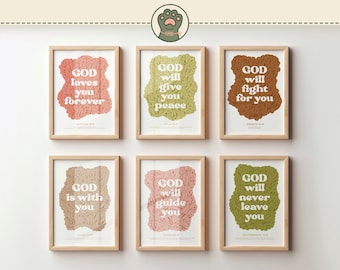 Set of 6 Scripture Nursery Wall Decor Printable Kids Bible Verse Modern Wall Art Christian Preschool Education Prints Toddlers Room Poster
