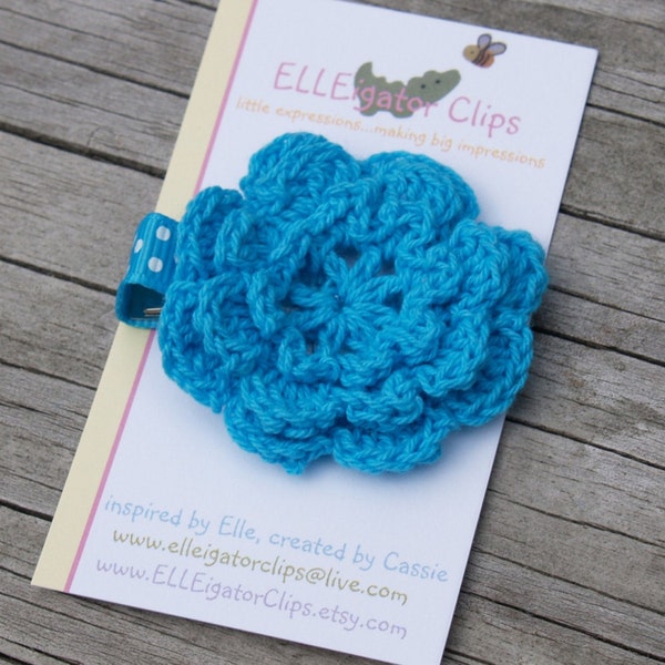 Skyler - Turquoise - 3 Tier Crochet Flower Hair Clip / Girls Hair Clips / Crochet Flowers