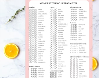 100 first foods for your baby, complementary foods, food list for parents, baby's first food, baby food list, checklist German