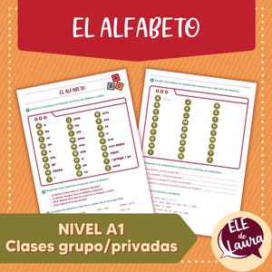 Puede incluir: Una hoja de trabajo colorida para aprender el alfabeto español. La hoja de trabajo incluye un cuadro con las letras del alfabeto y sus sonidos correspondientes, así como una sección para escribir palabras que comienzan con cada letra. La hoja de trabajo se titula "El Alfabeto" y está etiquetada como "Nivel A1" para principiantes.