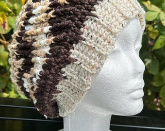 Slouchy Hat - Striped Crochet Beanie - Dread Hat -  for Teens and Adults - 3Color Coices - Chunky Front Post Original - Handmade by PurpleDr