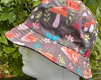 Bucket Hat Brown Mushroom Butterfly - Adults and Teens Unisex -  by PurpleDreamThreads