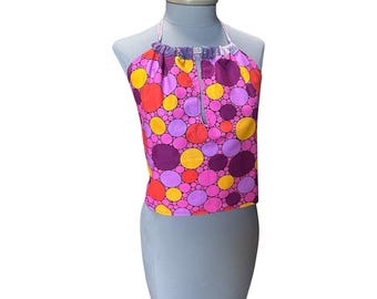 Halter Reversible Top - Slit Front- Purple Patchwork Side & Hot Pink Circle Side- Fits Size S - L - Summer  Festival - by PurpleDreamThreads