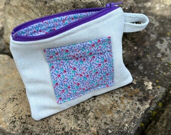 Denim Pocket Coinpurse Key Chain Accessory -5” Zipper Bag with Pocket - Up-Cycled Denim - Handmade by PurpleDreamThreads