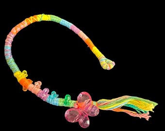 Butterfly RainbowHair Wrap- Pink and Rainbow with Beads and Charms- 14” - Beach Accessory, Cruise, Vacation, Festival - Handmade by Artistic