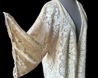 Upcycled Off White Lace Kimono – Repurposed Statement Piece, Festival Wear
